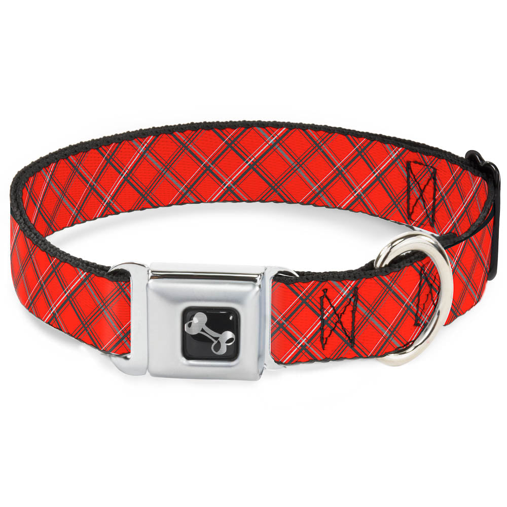 Dog Bone Seatbelt Buckle Collar - Plaid X Orange/Gray