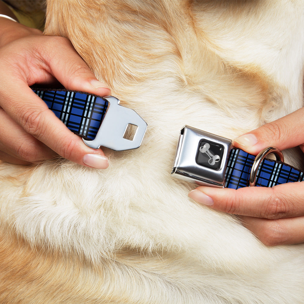 Dog Bone Seatbelt Buckle Collar - Plaid Navy