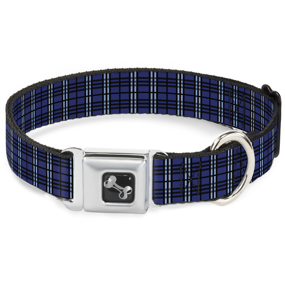 Dog Bone Seatbelt Buckle Collar - Plaid Navy
