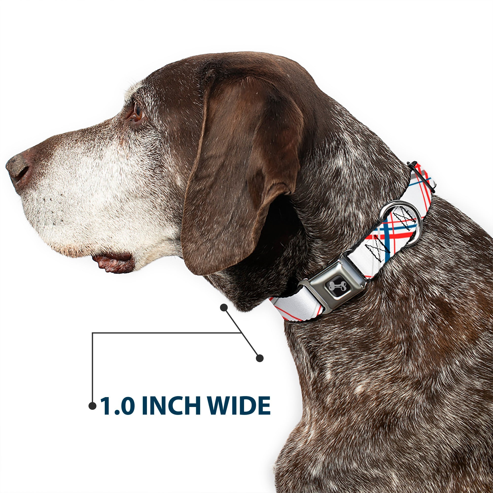 Dog Bone Seatbelt Buckle Collar - Plaid X White/Red/Turquoise/Gray