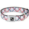 Dog Bone Seatbelt Buckle Collar - Plaid X White/Red/Turquoise/Gray