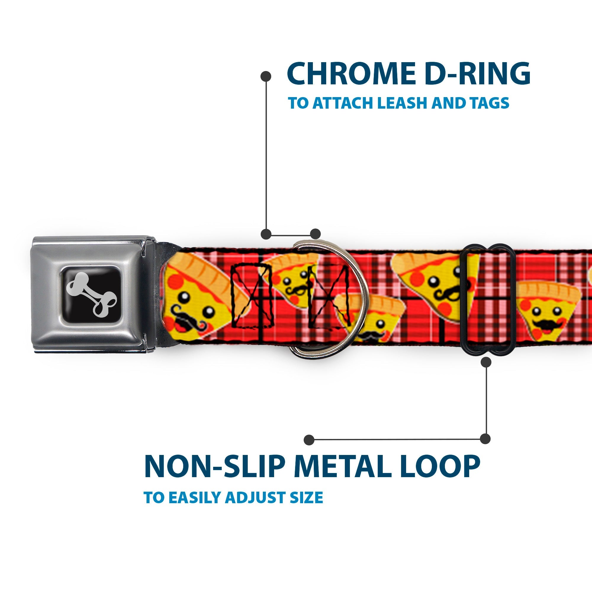 Dog Bone Seatbelt Buckle Collar - Pizza Man Plaid Red