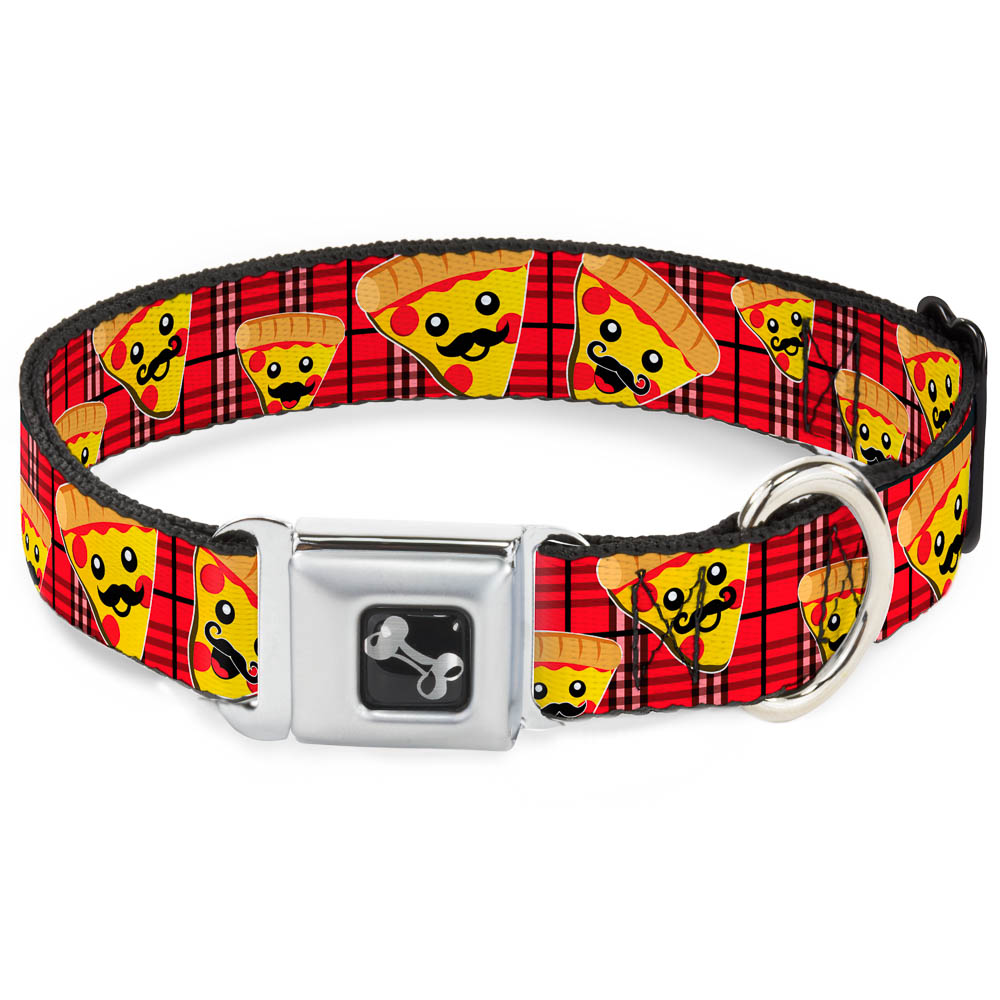 Dog Bone Seatbelt Buckle Collar - Pizza Man Plaid Red