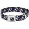 Dog Bone Seatbelt Buckle Collar - Plaid X2 Navy/White/Orange