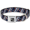 Buckle-Down Plaid X2 Navy/White/Orange Seatbelt Buckle Dog Collar