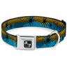 Dog Bone Seatbelt Buckle Collar - Palm Trees & Gulls Leopard Brown/Blue