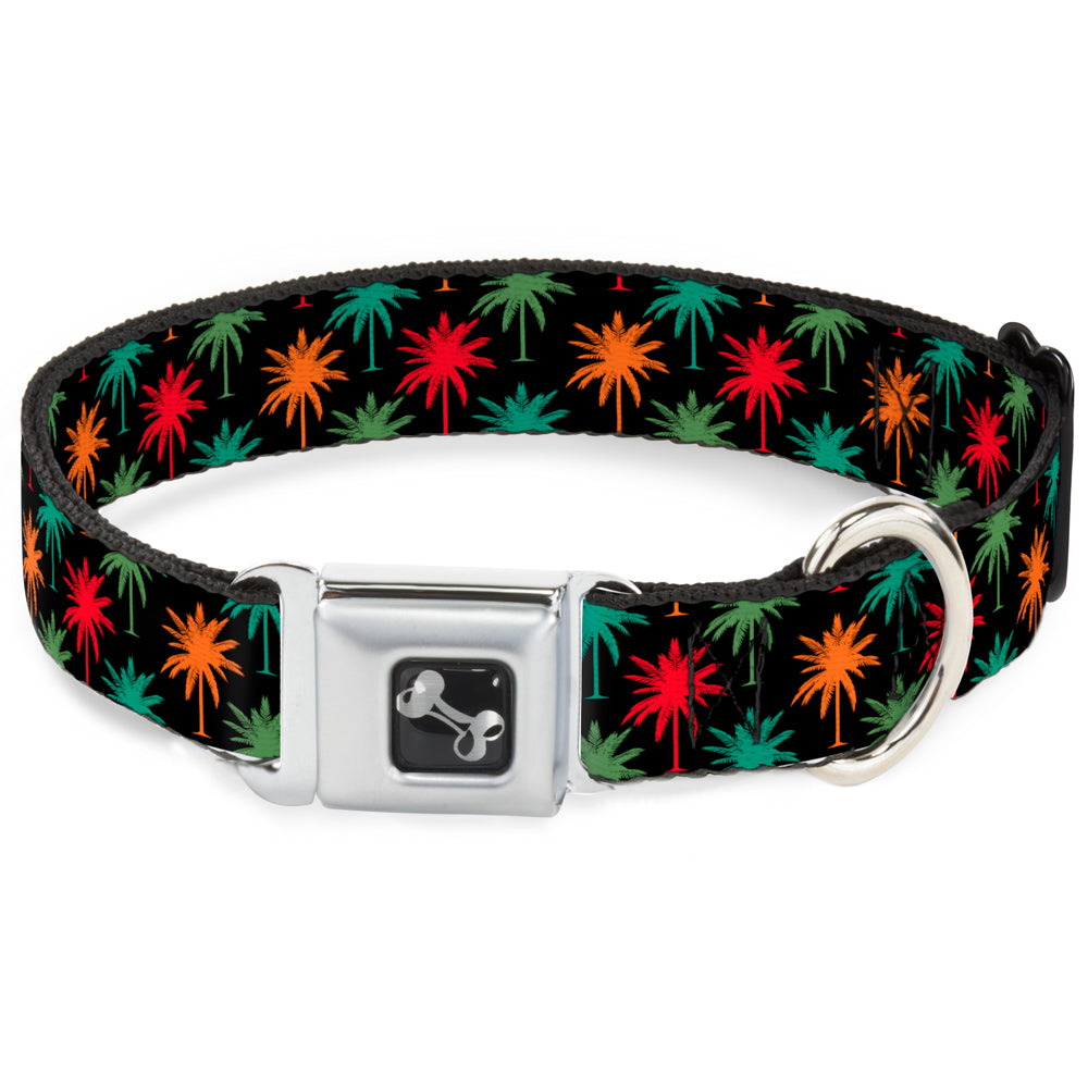 Dog Bone Seatbelt Buckle Collar - Palm Trees Black/Multi Color