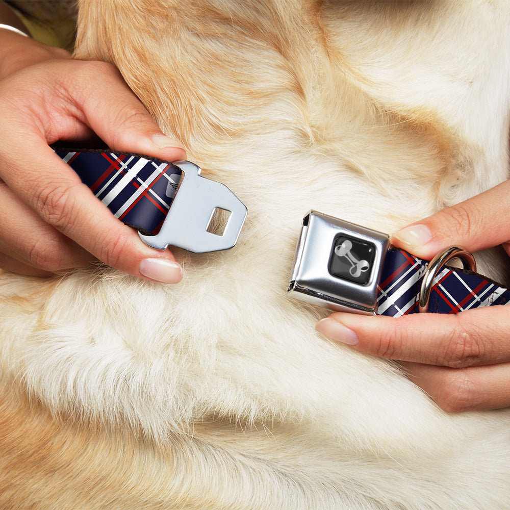 Dog Bone Seatbelt Buckle Collar - Plaid X Blue/White/Red