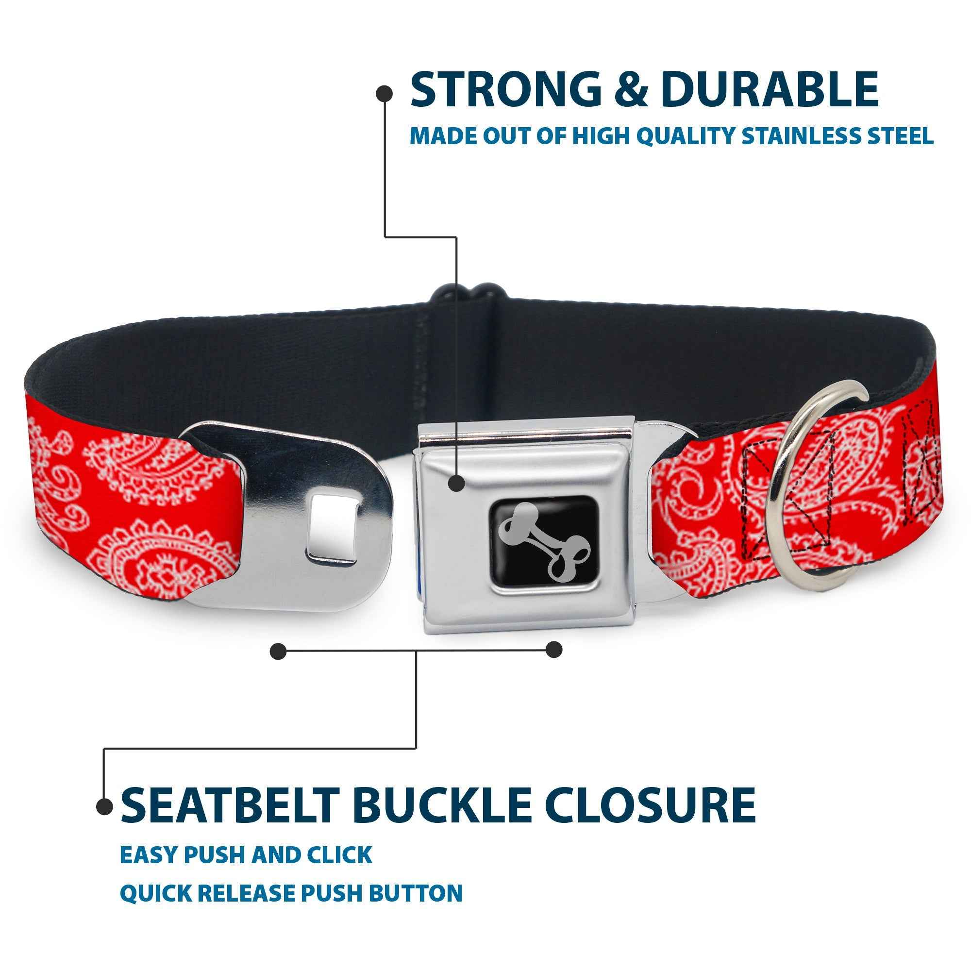Buckle-Down Paisley Red/White Seatbelt Buckle Dog Collar