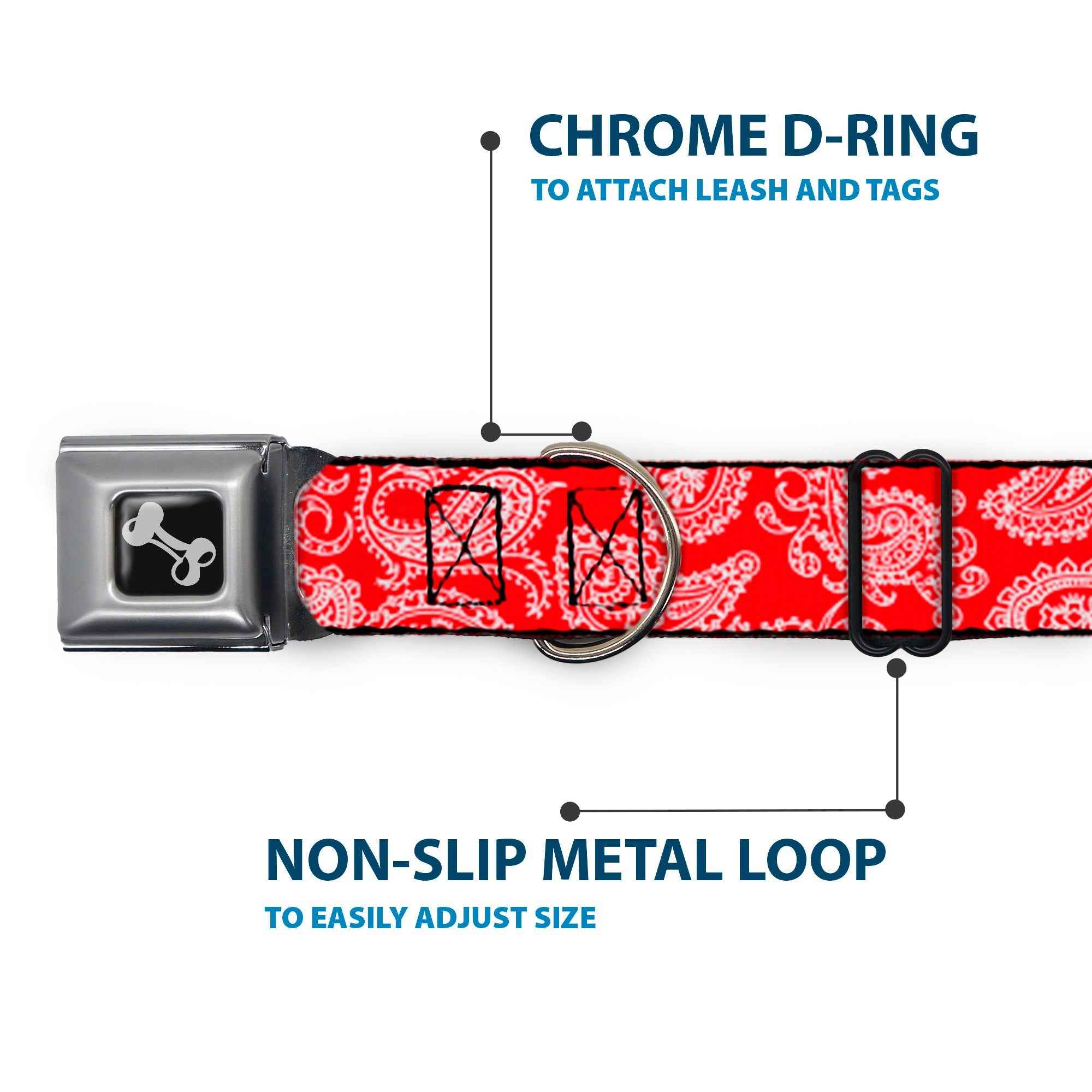 Buckle-Down Paisley Red/White Seatbelt Buckle Dog Collar
