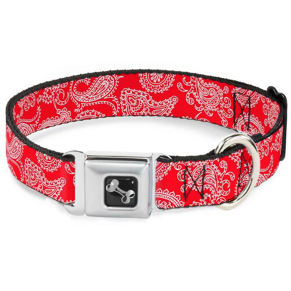 Buckle-Down Paisley Red/White Seatbelt Buckle Dog Collar