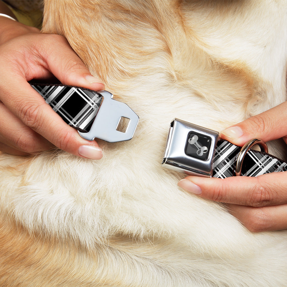 Buckle-Down Plaid X2 Black/Grays/White Seatbelt Buckle Dog Collar