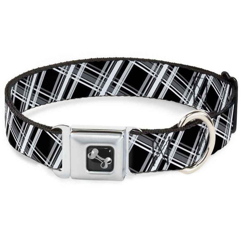 Buckle-Down Plaid X2 Black/Grays/White Seatbelt Buckle Dog Collar