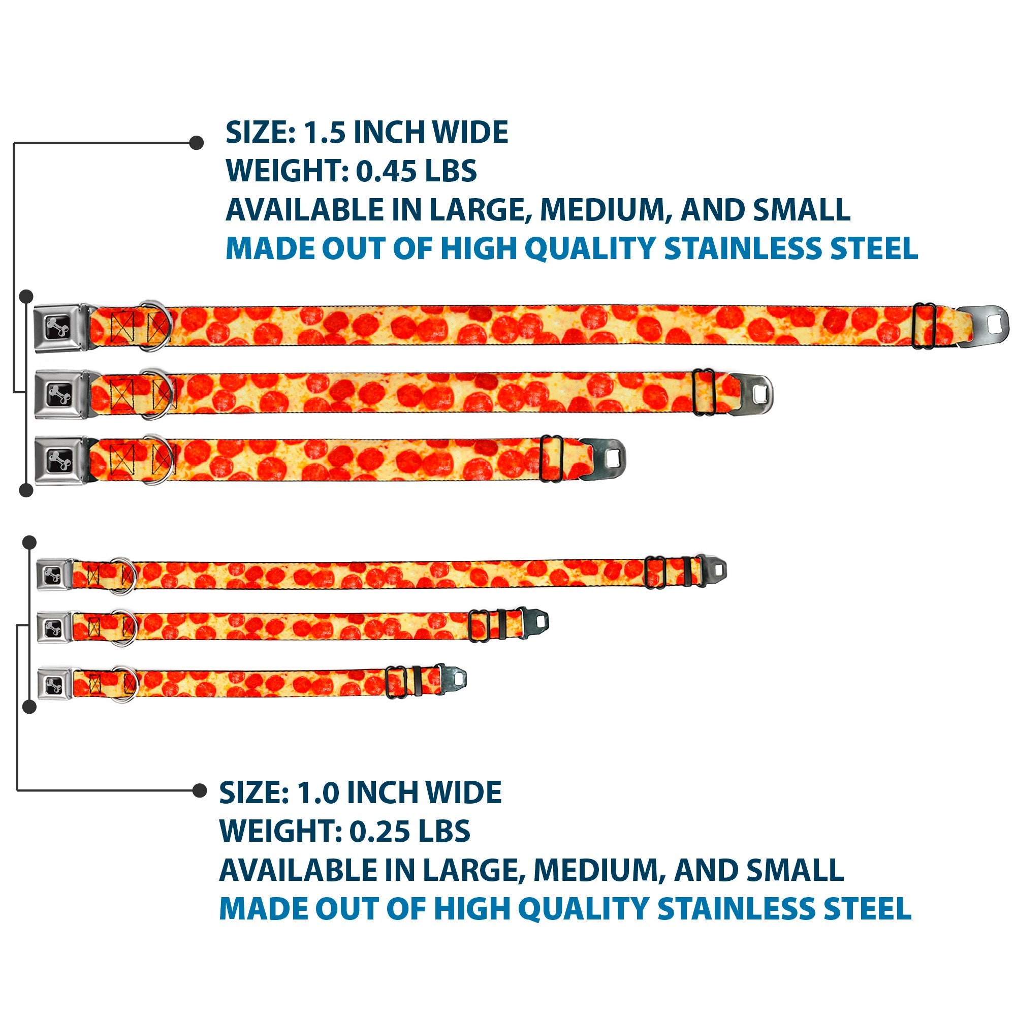 Dog Bone Seatbelt Buckle Collar - Pepperoni Pizza Vivid