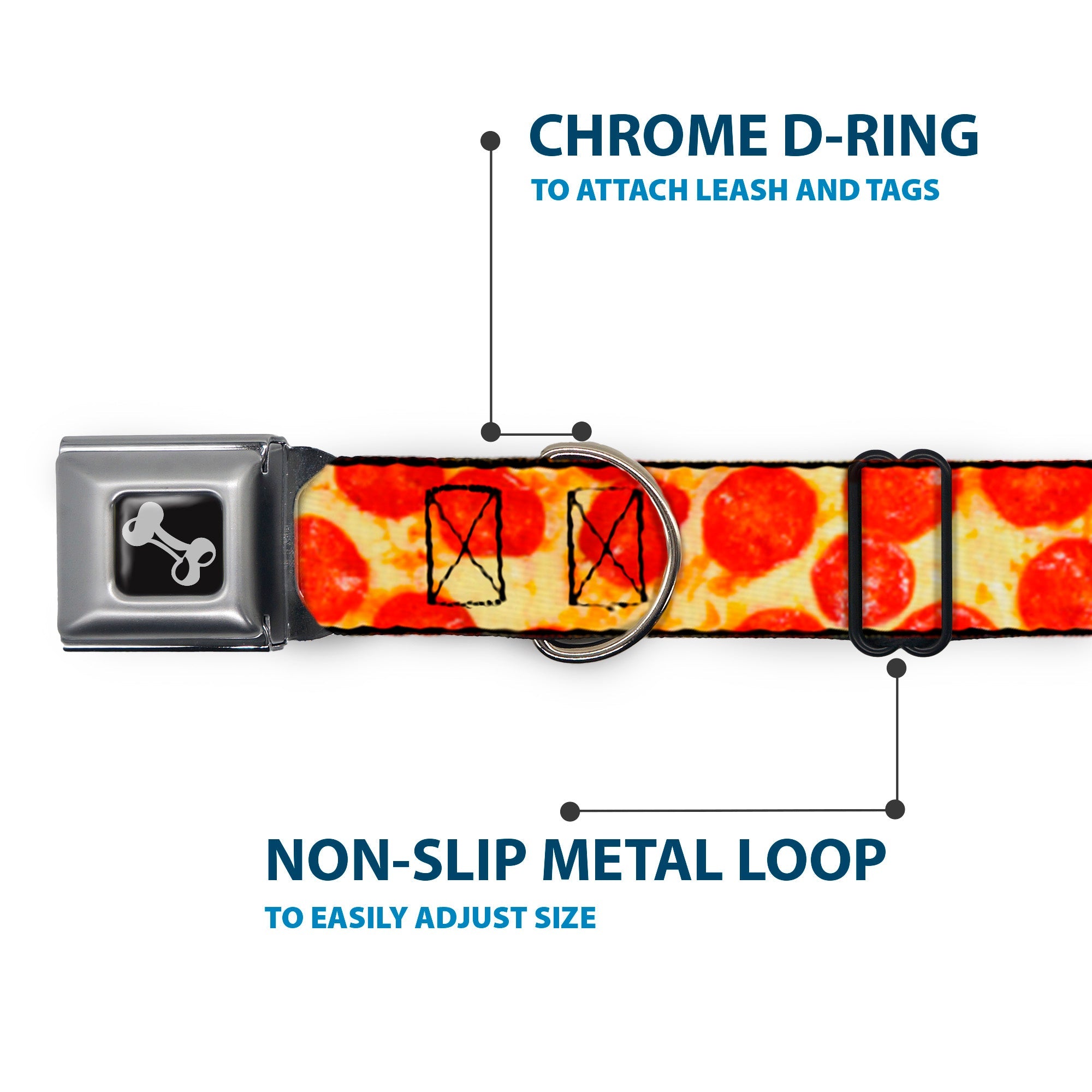 Dog Bone Seatbelt Buckle Collar - Pepperoni Pizza Vivid