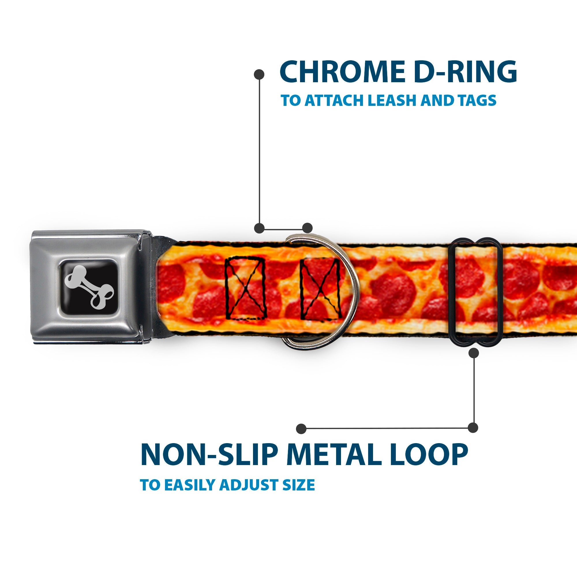 Dog Bone Seatbelt Buckle Collar - Pepperoni Pizza w/Crust Vivid