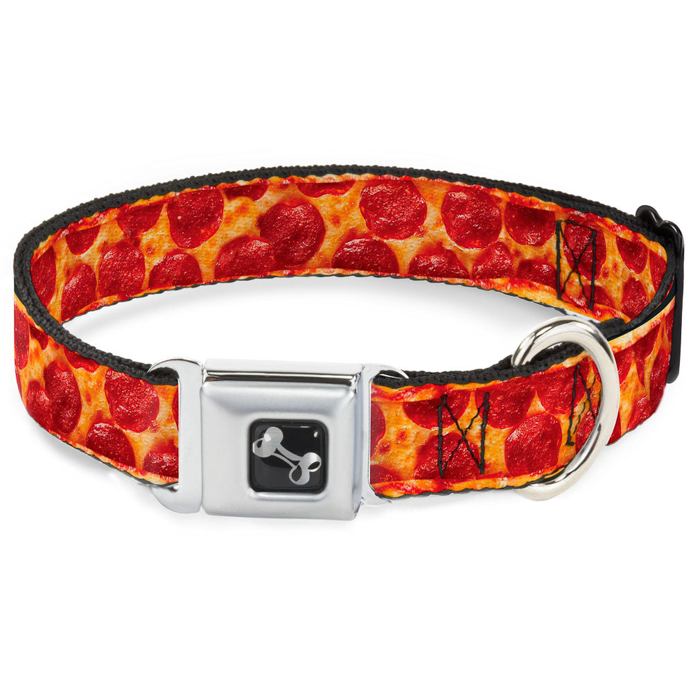 Dog Bone Seatbelt Buckle Collar - Pepperoni Pizza w/Crust Vivid