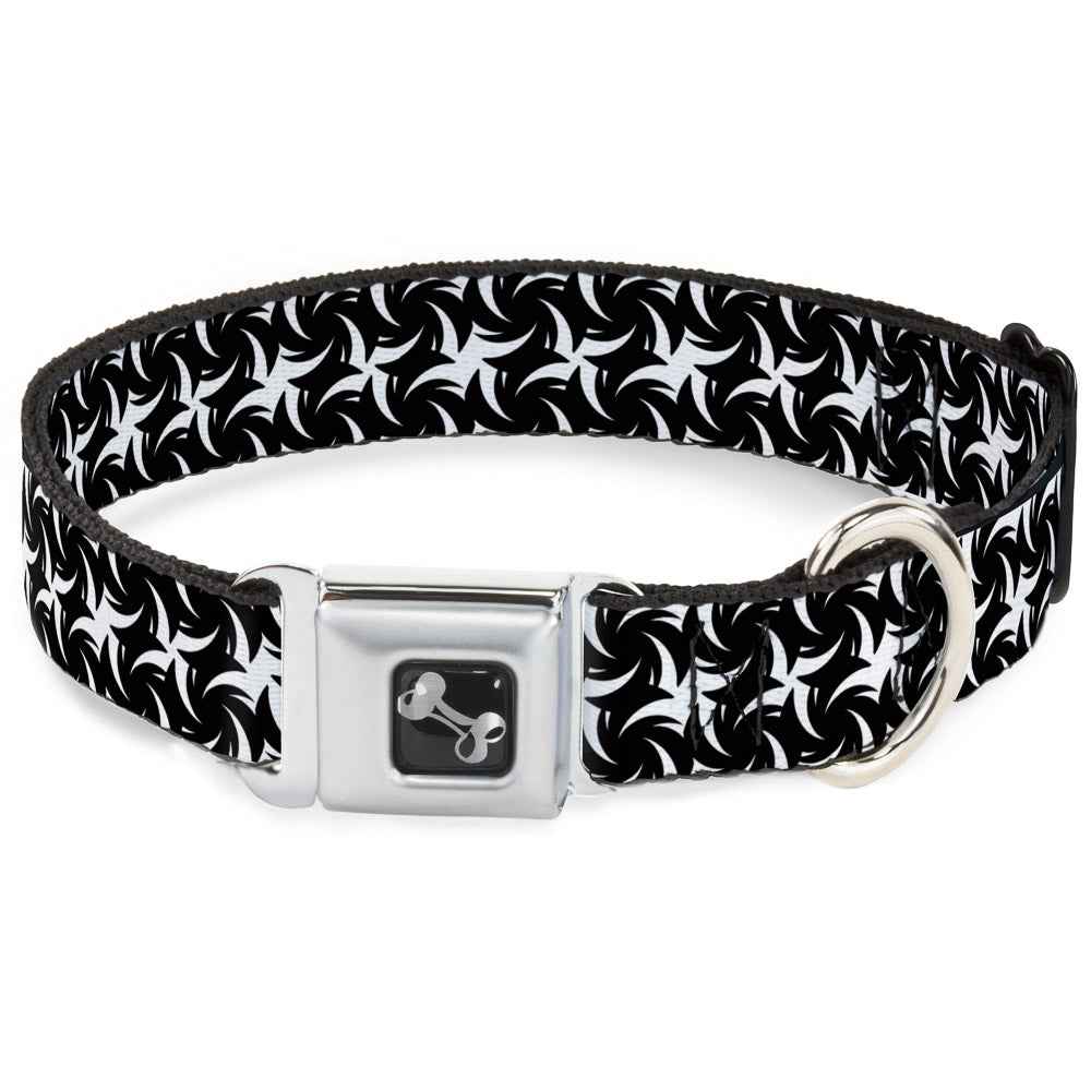 Buckle-Down Pinwheel Plumes White/Black Seatbelt Buckle Dog Collar