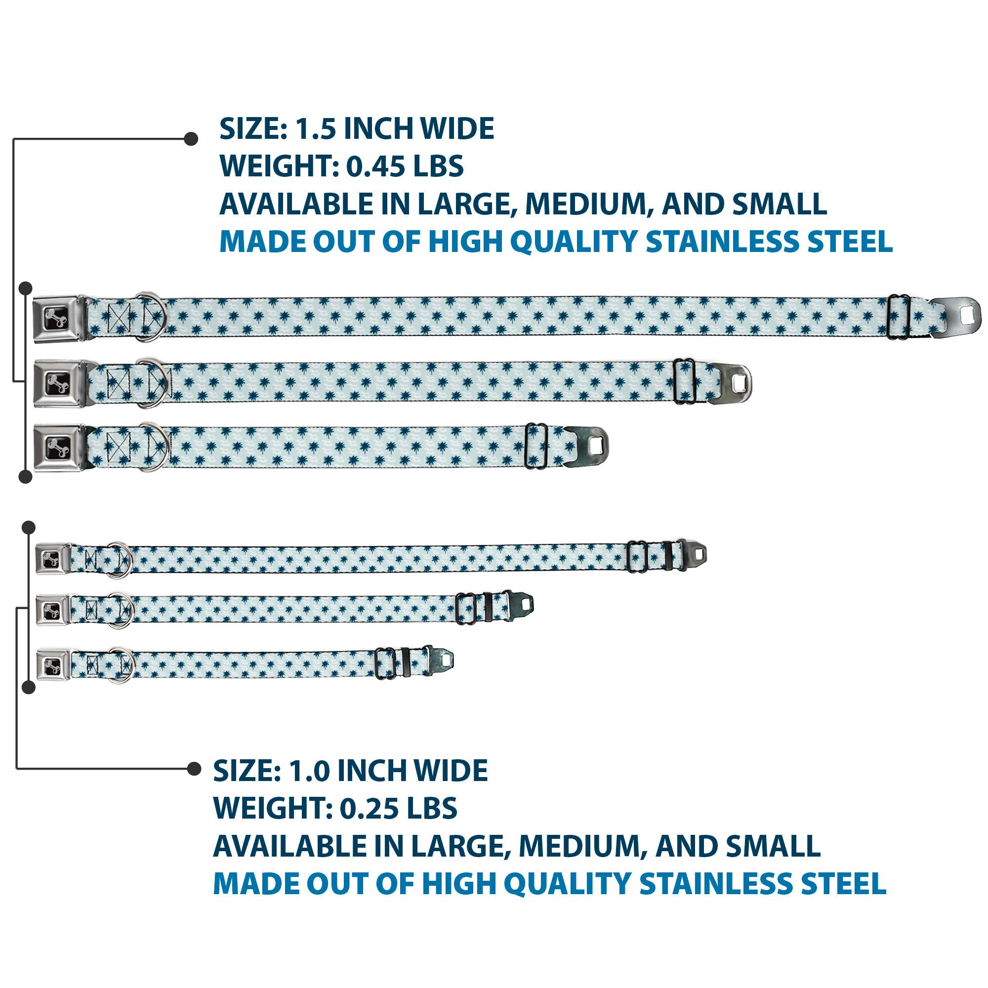 Dog Bone Seatbelt Buckle Collar - Palm Trees & Waves Monogram Blues/White