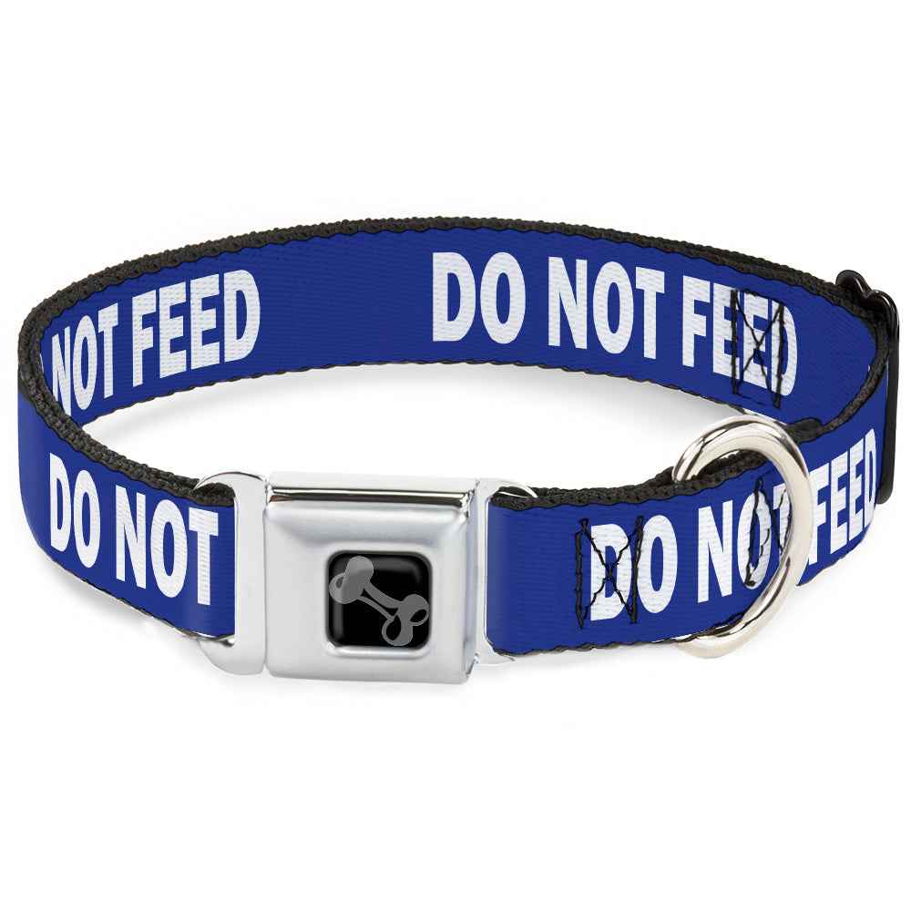 Buckle-Down Dog Bone Black/Silver Seatbelt Buckle Dog Collar - Pet Quote Do Not Feed Navy/White