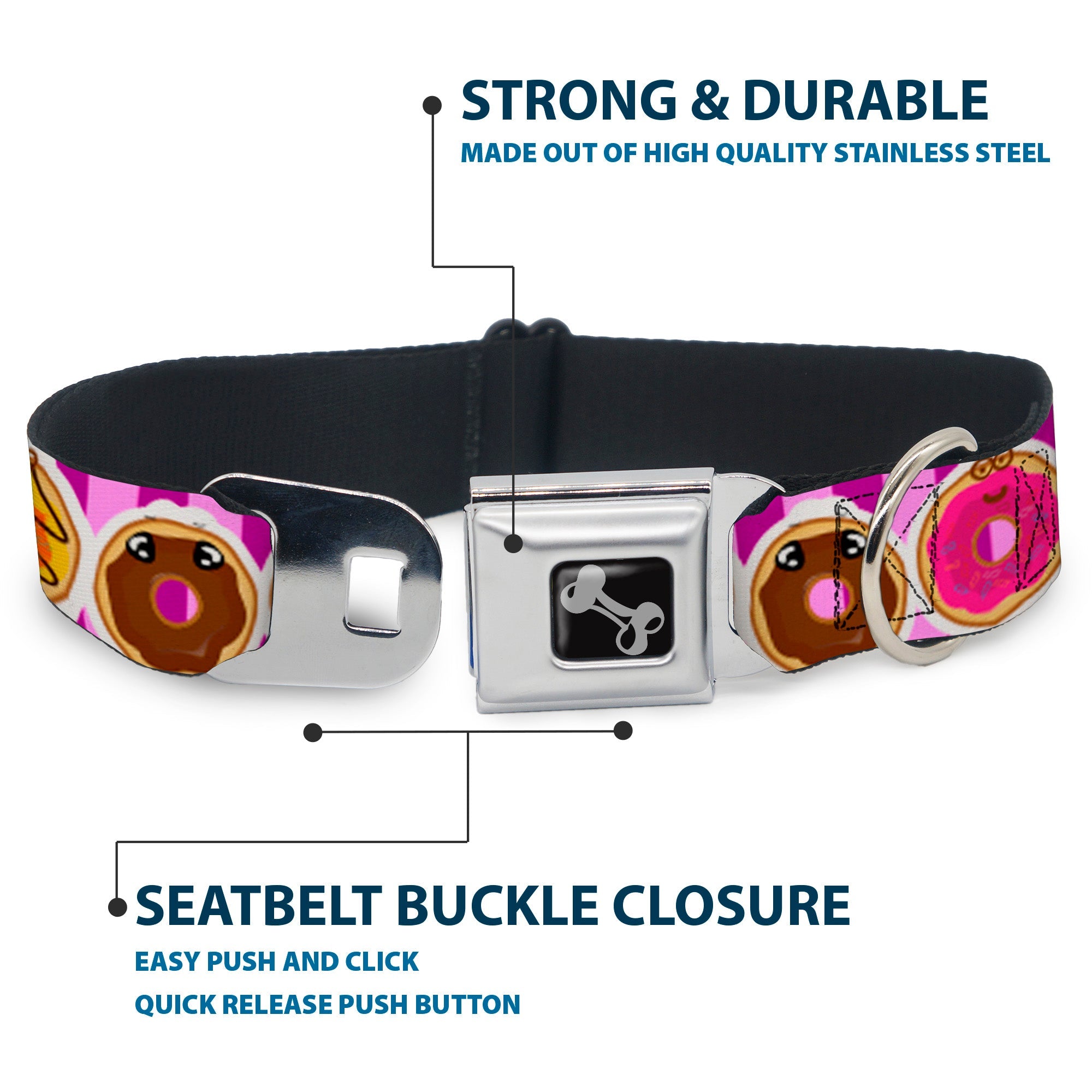 Dog Bone Seatbelt Buckle Collar - Sprinkle Donut Expressions Pink