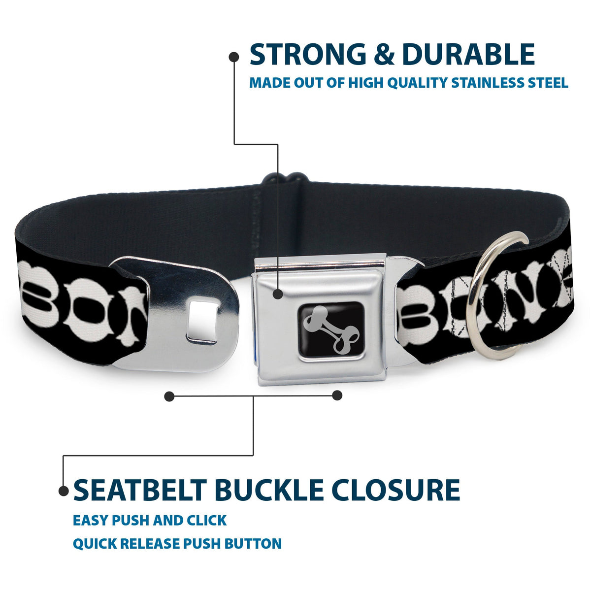 Dog Bone Seatbelt Buckle Collar - Steaks w/T-BONE Text