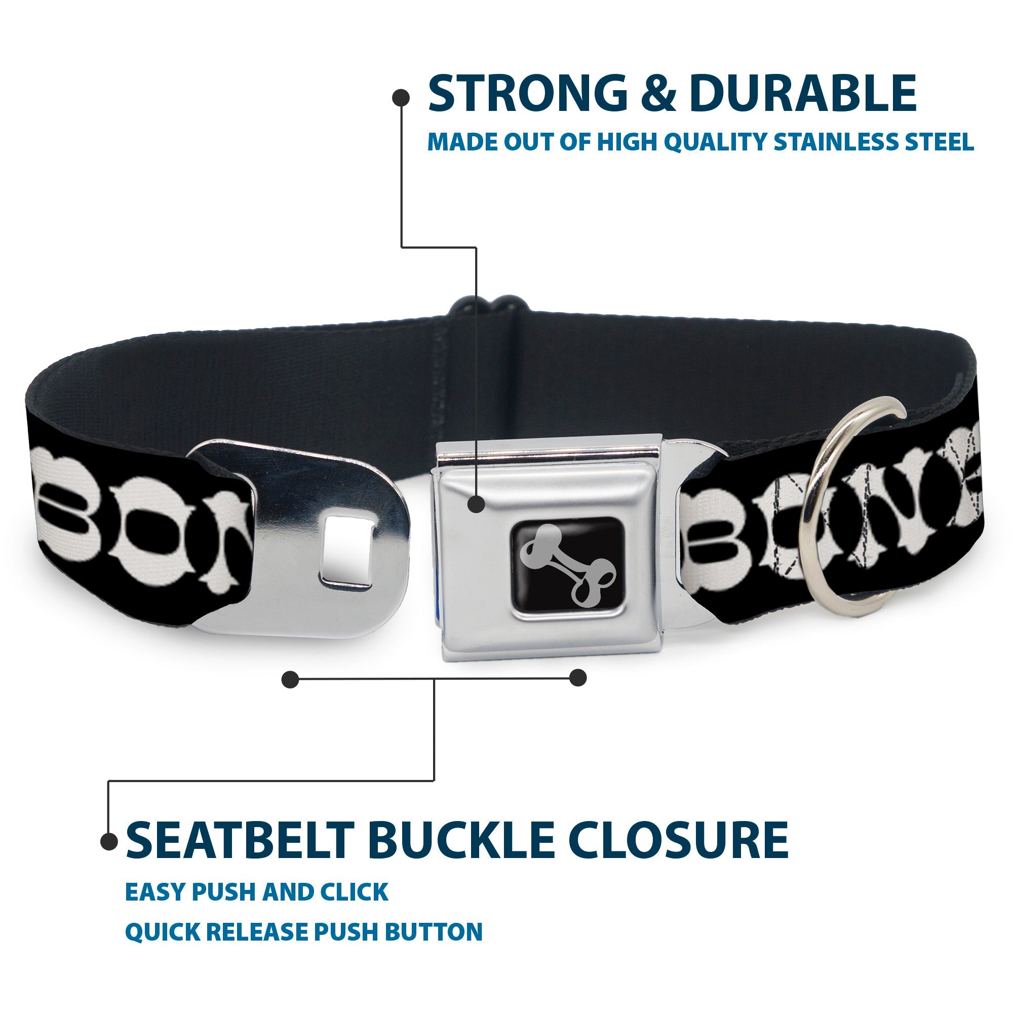 Dog Bone Seatbelt Buckle Collar - Steaks w/T-BONE Text