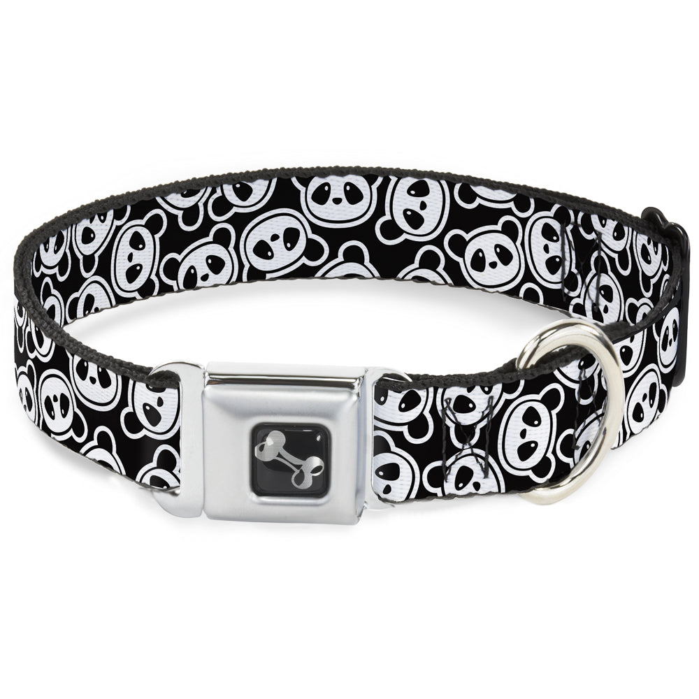 Dog Bone Seatbelt Buckle Collar - Scattered Panda Bear Cartoon2 Black/White
