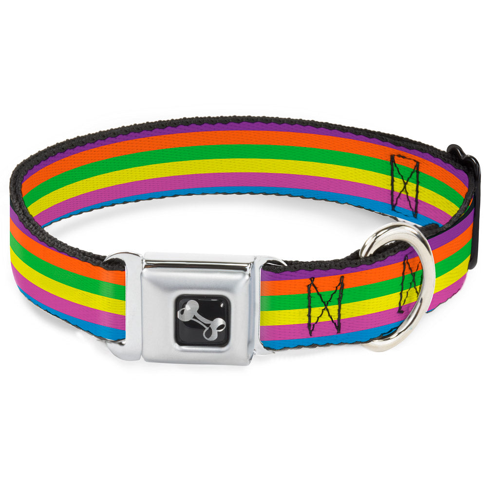 Dog Bone Seatbelt Buckle Collar - Stripes Purple/Orange/Green/Yellow/Pink/Blue