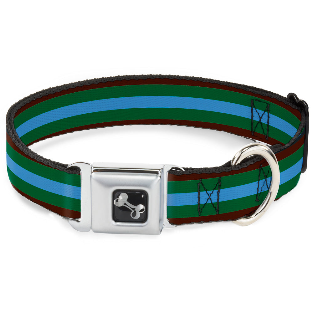 Dog Bone Seatbelt Buckle Collar - Stripes Brown/Green/Baby Blue