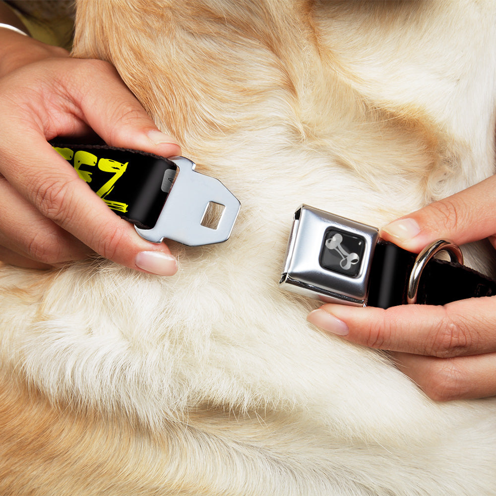 Dog Bone Seatbelt Buckle Collar - STEEZ Brushed Black/Yellow