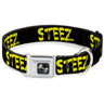 Dog Bone Seatbelt Buckle Collar - STEEZ Brushed Black/Yellow