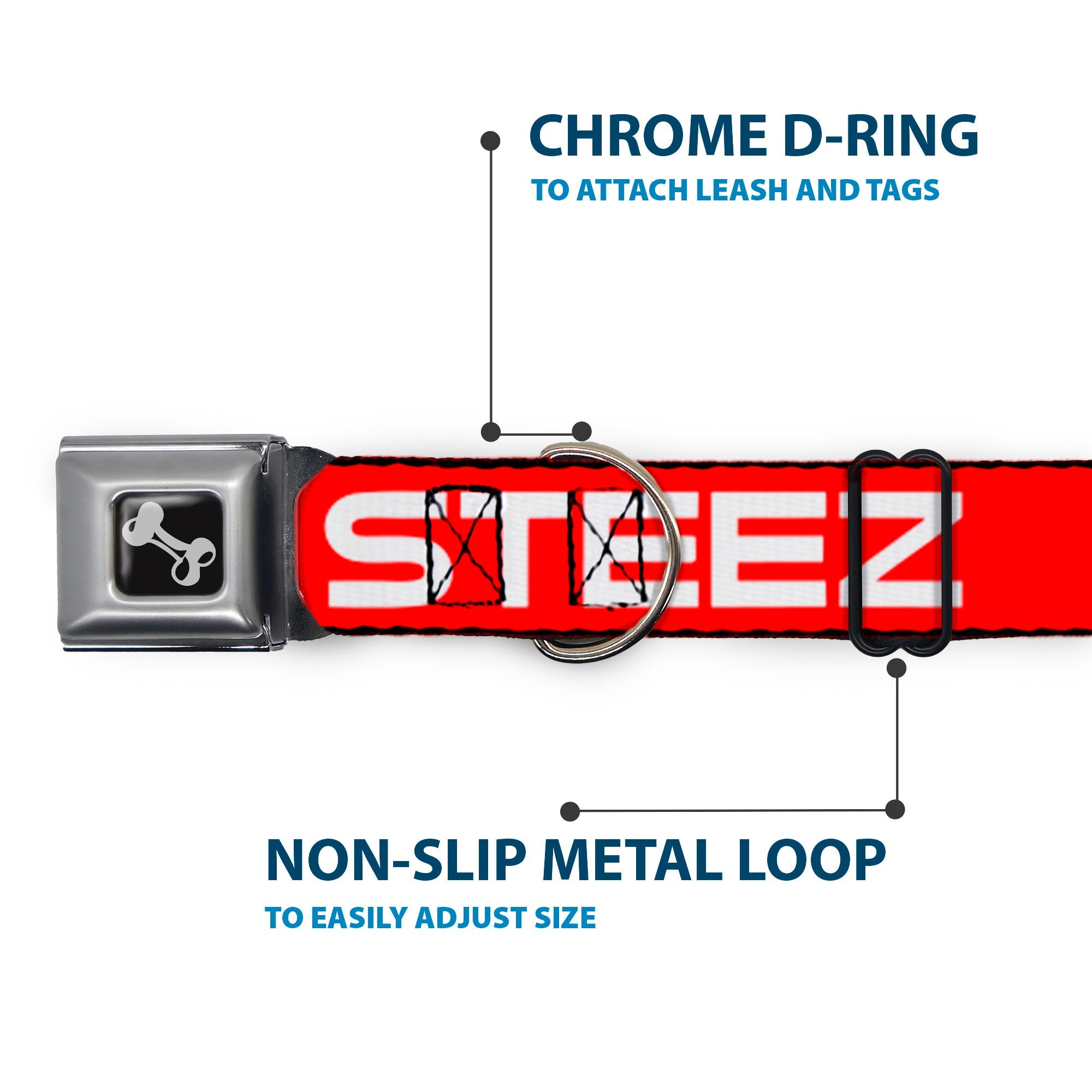 Dog Bone Seatbelt Buckle Collar - STEEZ Flat Red/White