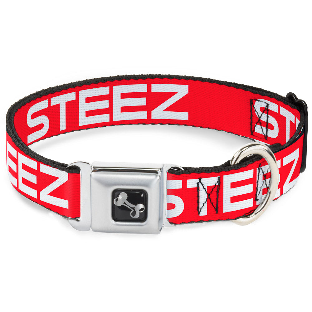 Dog Bone Seatbelt Buckle Collar - STEEZ Flat Red/White
