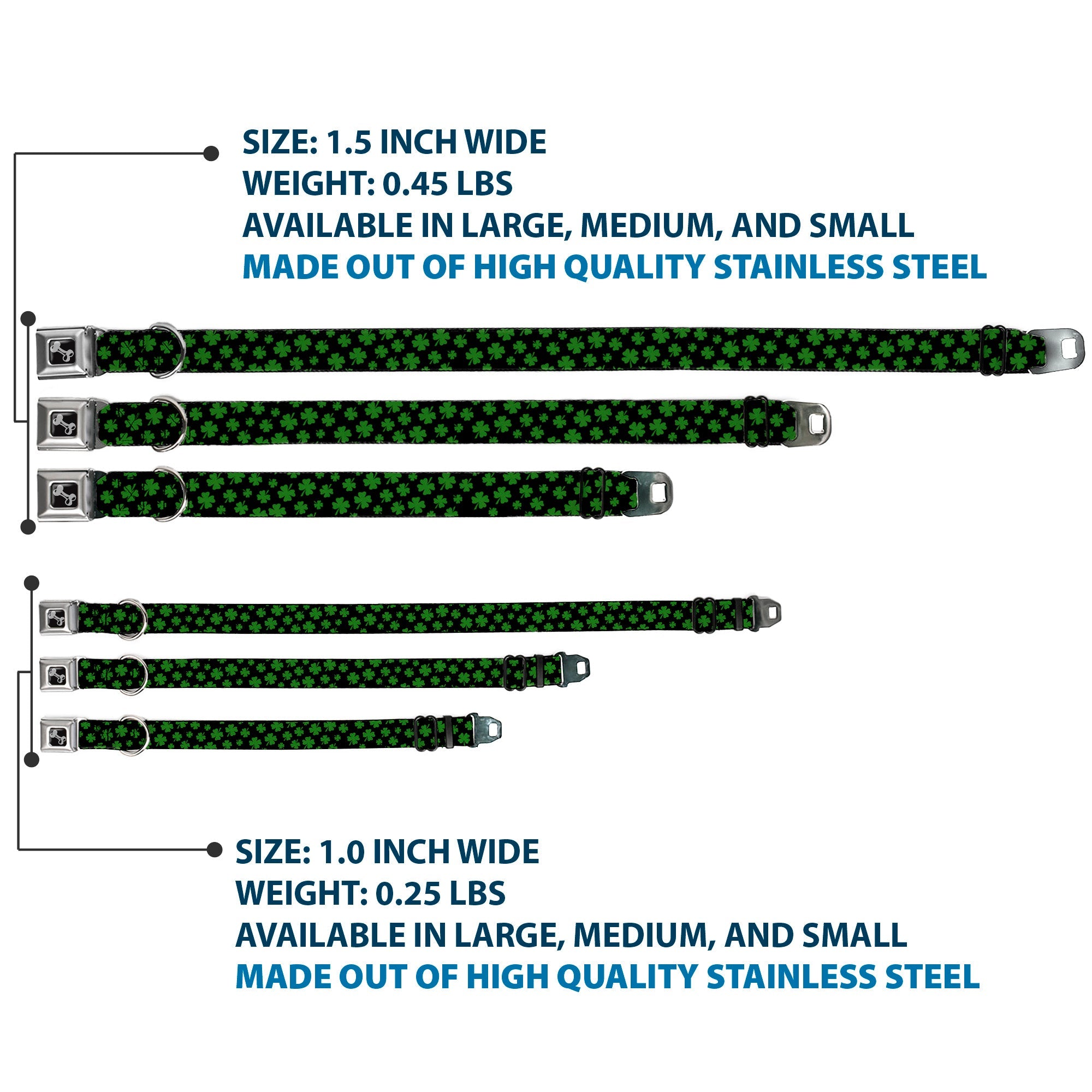 Dog Bone Seatbelt Buckle Collar - St. Pats Clovers Scattered Black/Green