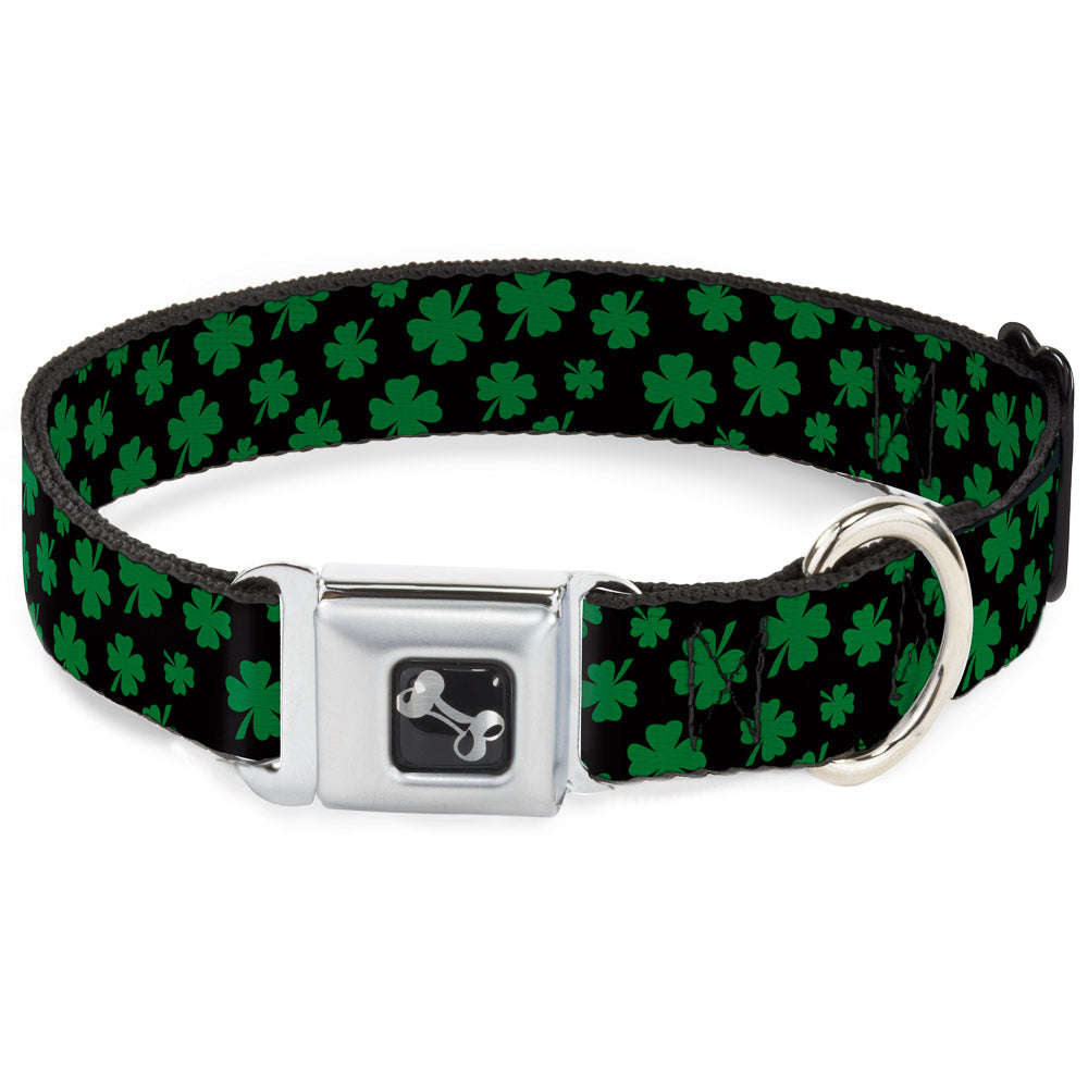 Dog Bone Seatbelt Buckle Collar - St. Pats Clovers Scattered Black/Green