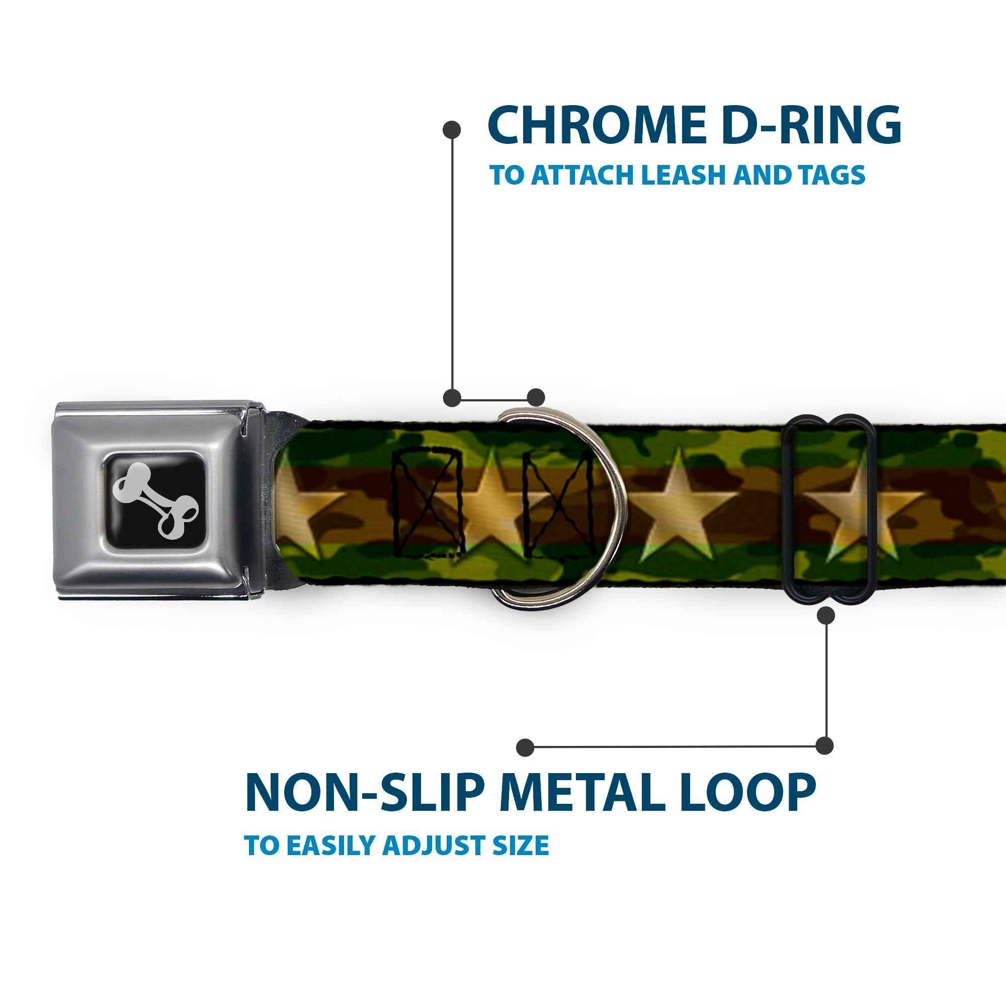 Buckle-Down Star Camo Olive/Gold Seatbelt Buckle Dog Collar
