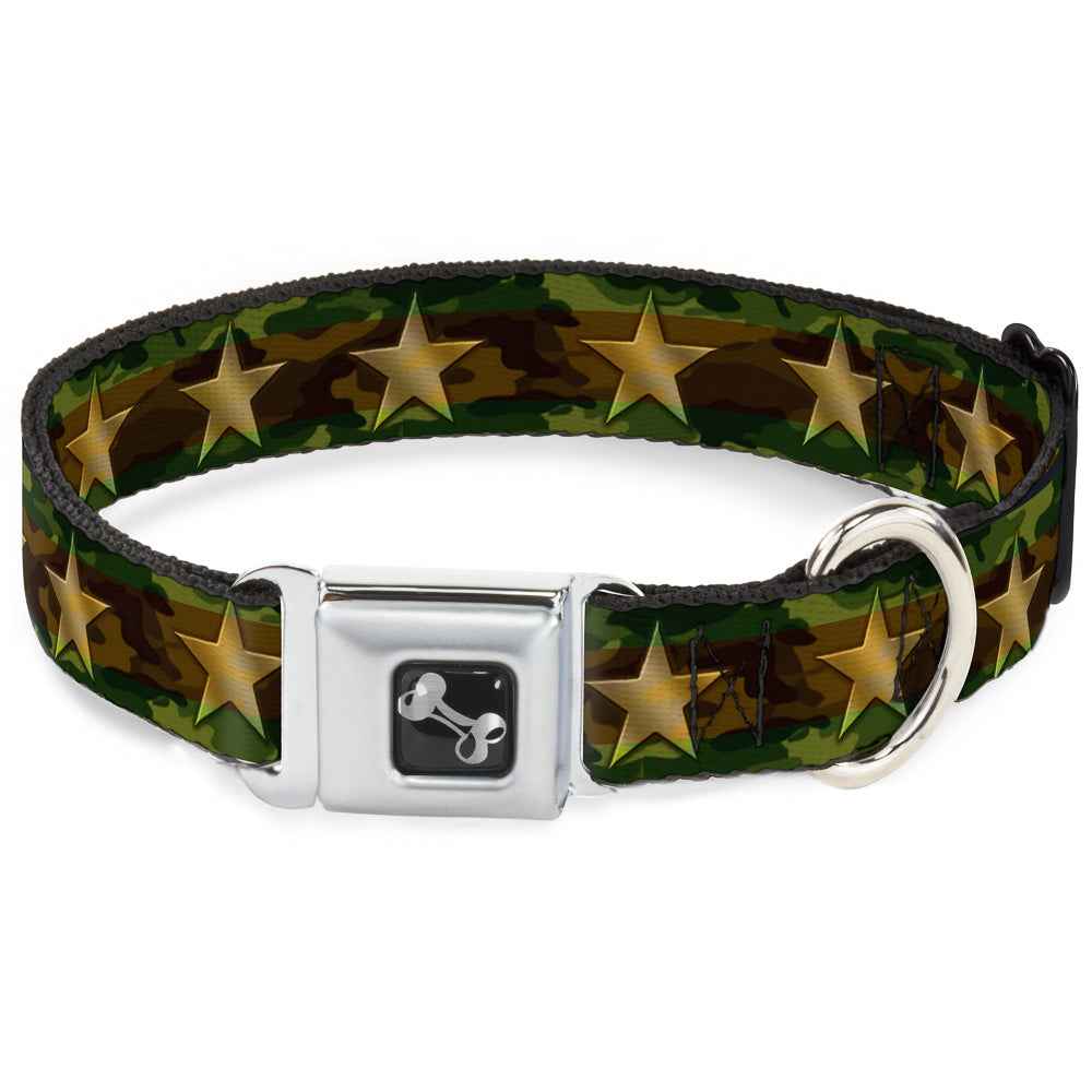 Buckle-Down Star Camo Olive/Gold Seatbelt Buckle Dog Collar