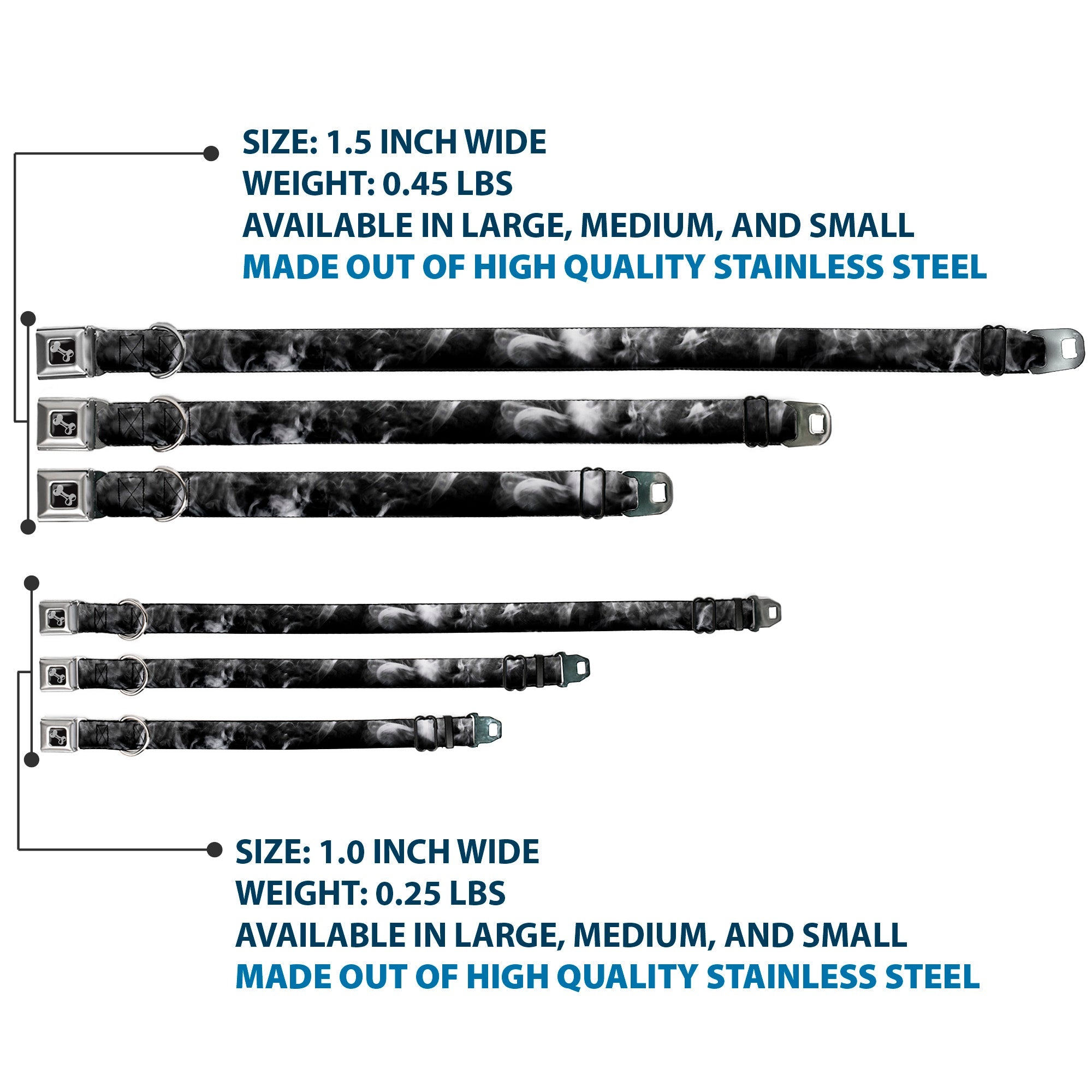 Dog Bone Seatbelt Buckle Collar - Smoke Black/Grays