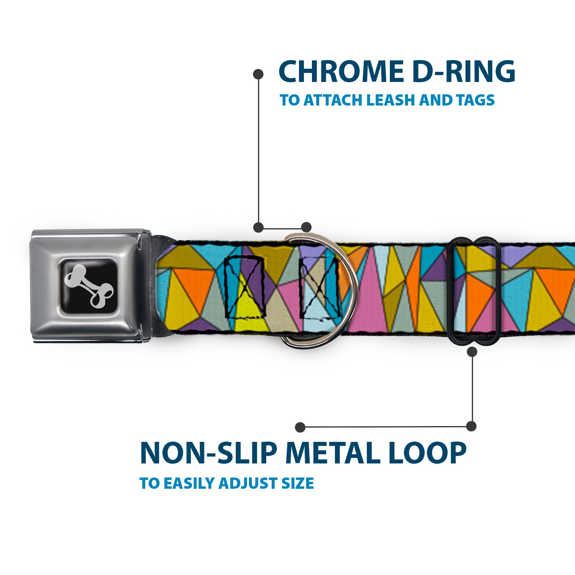 Dog Bone Seatbelt Buckle Collar - Stained Glass Mosaic Multi Color