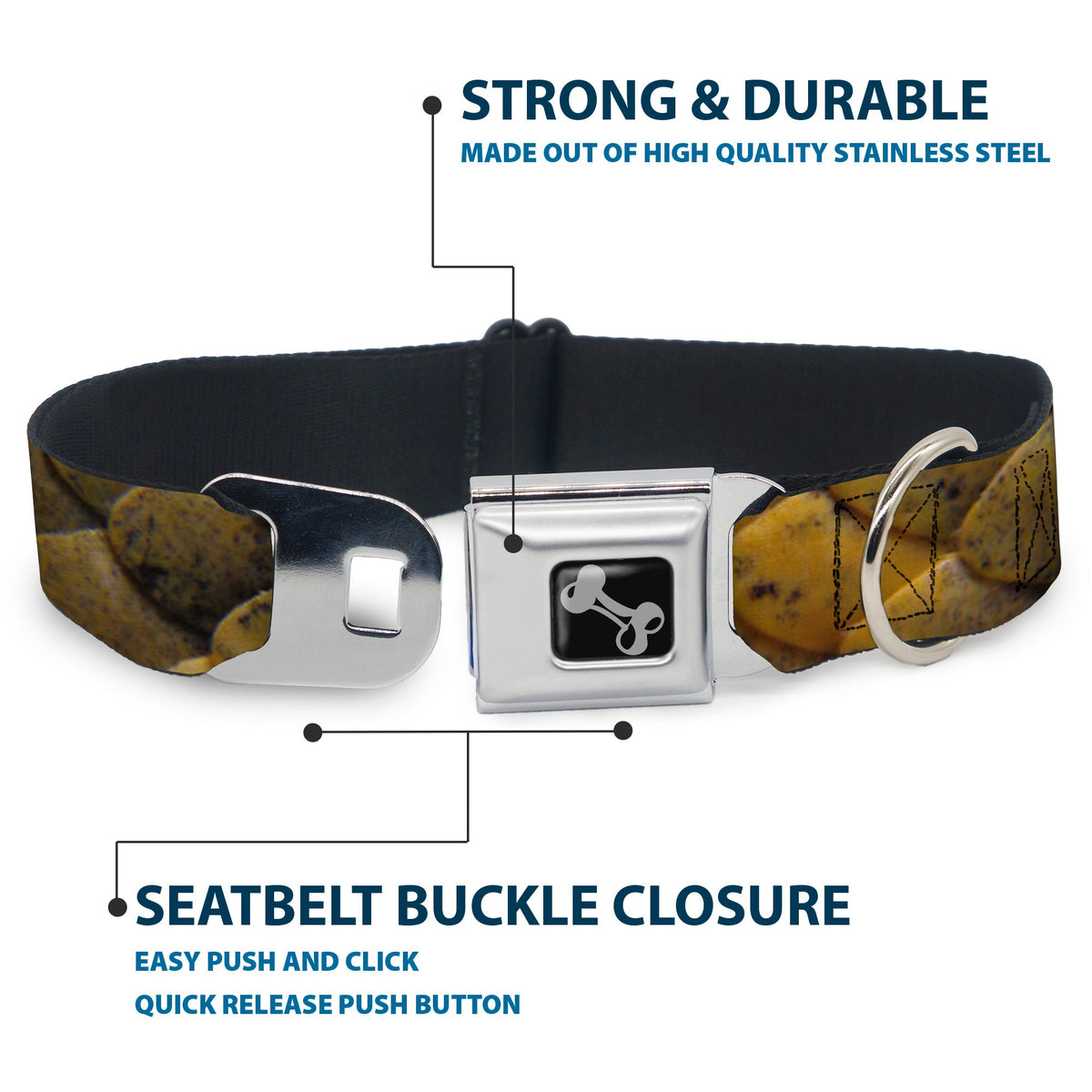 Dog Bone Seatbelt Buckle Collar - Snake Skin CLOSE-UP