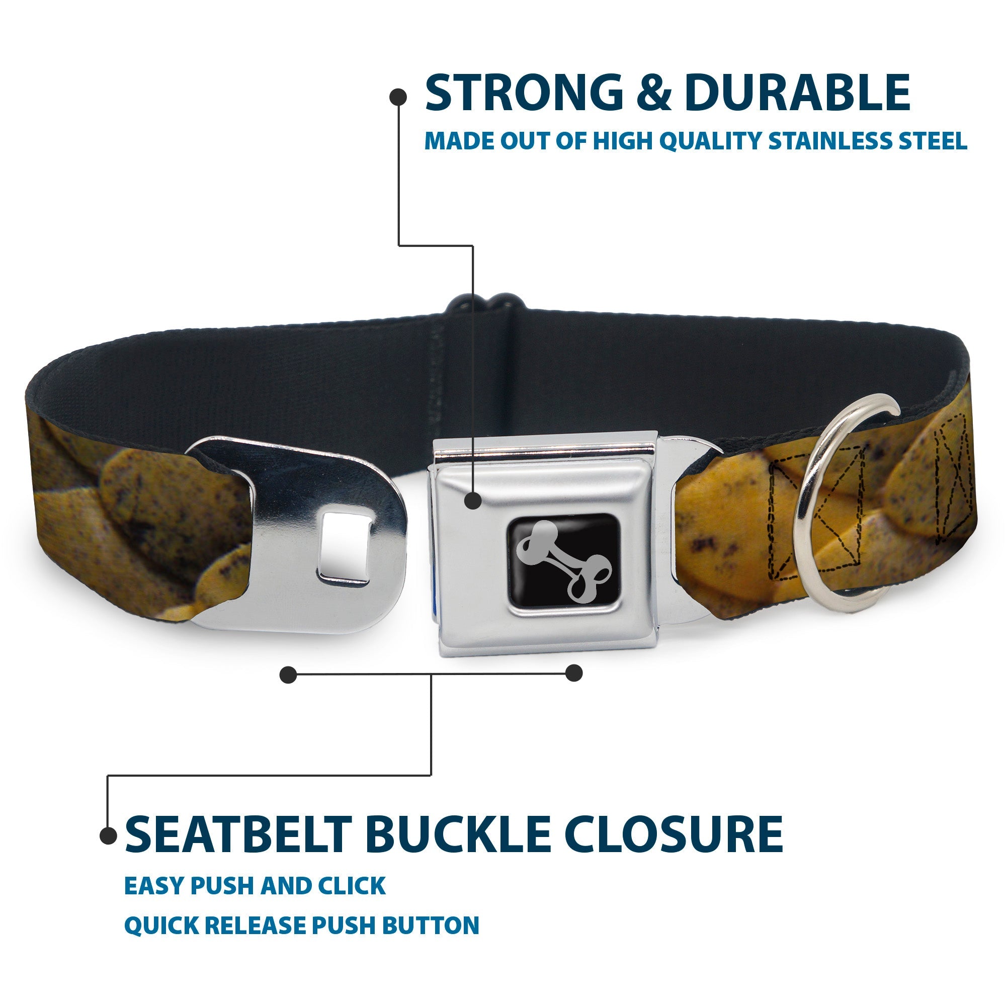 Dog Bone Seatbelt Buckle Collar - Snake Skin CLOSE-UP