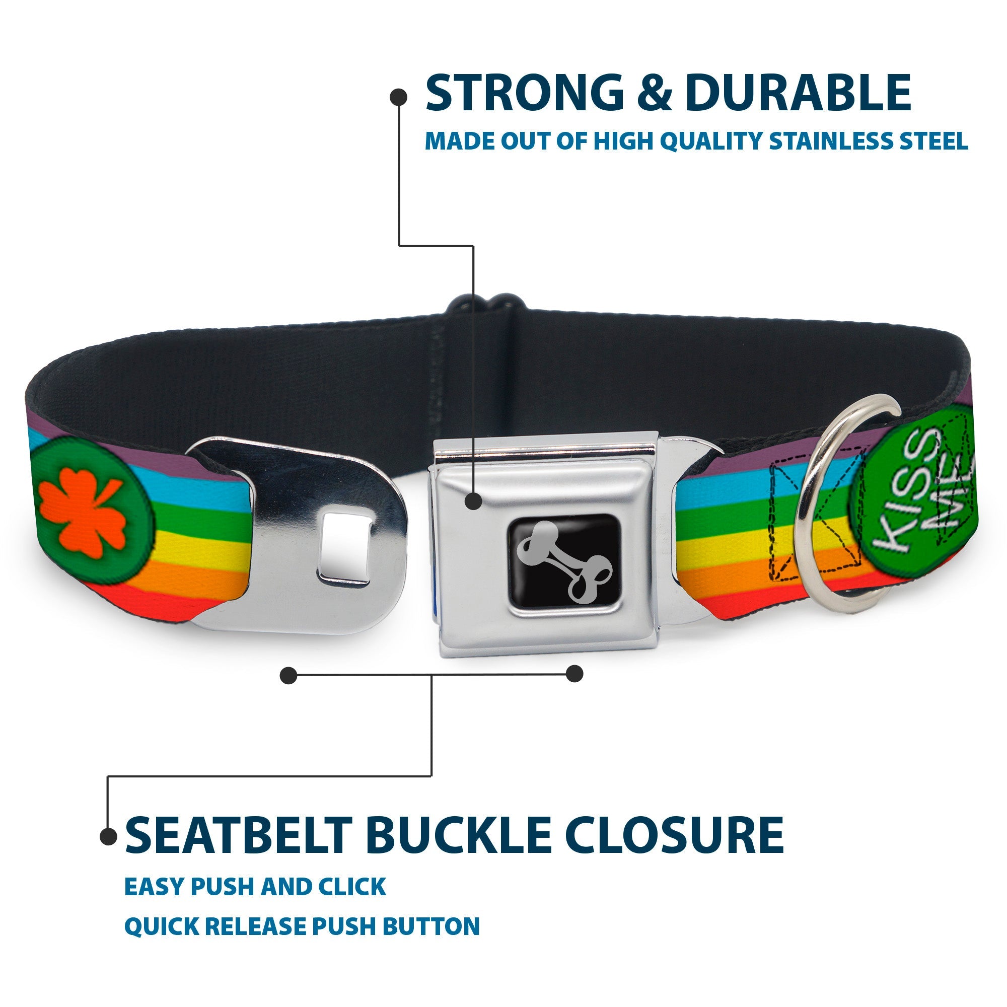Dog Bone Seatbelt Buckle Collar - St. Pat's Rainbow/Coins