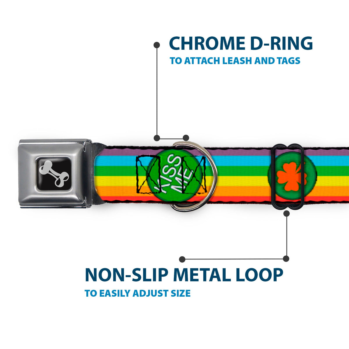 Dog Bone Seatbelt Buckle Collar - St. Pats Rainbow/Coins
