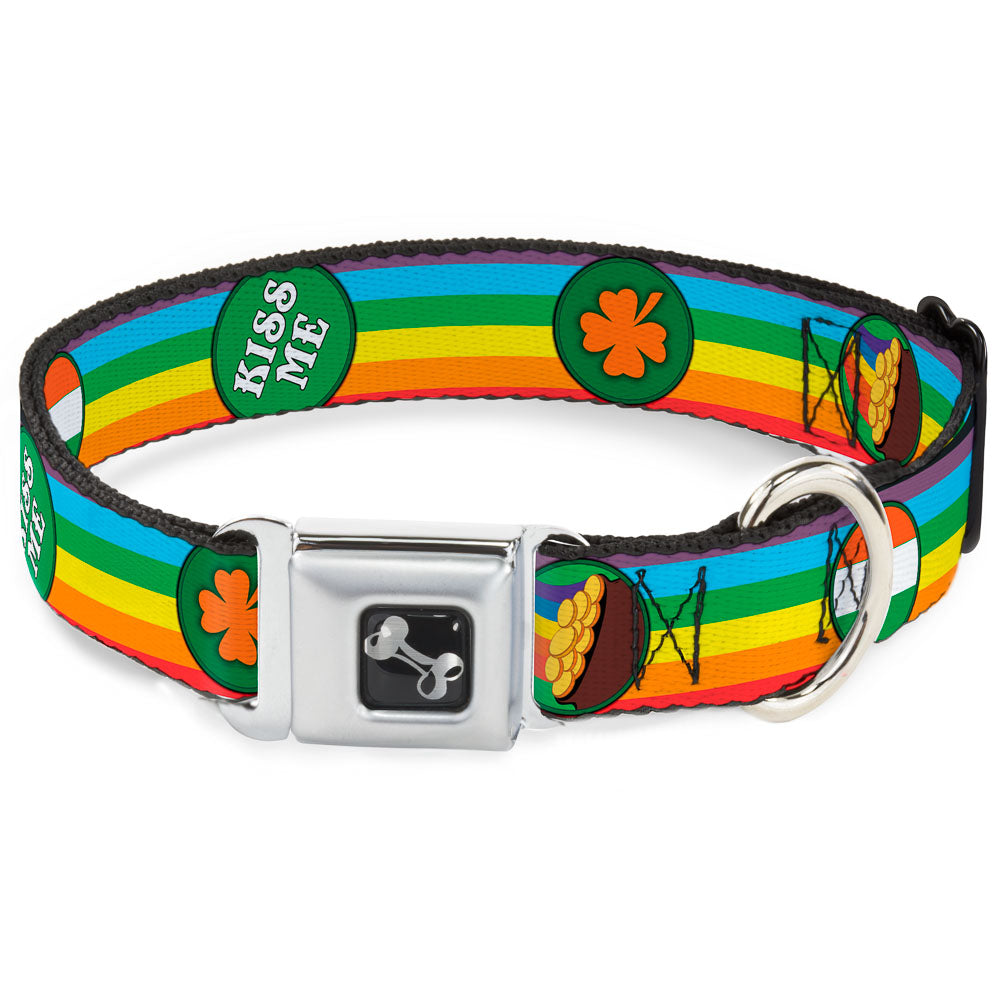 Dog Bone Seatbelt Buckle Collar - St. Pats Rainbow/Coins