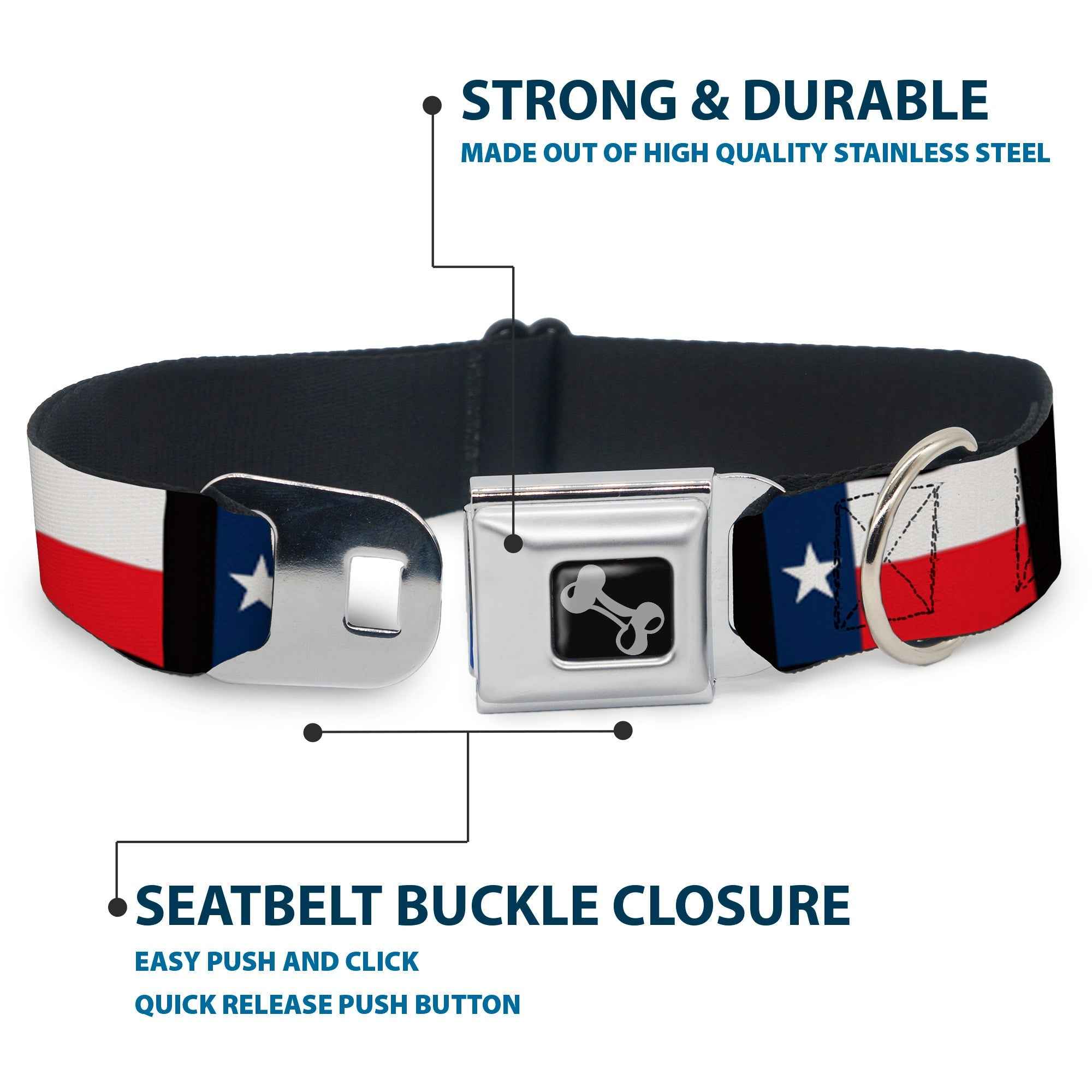 Buckle-Down Texas Flag/Black Seatbelt Buckle Dog Collar