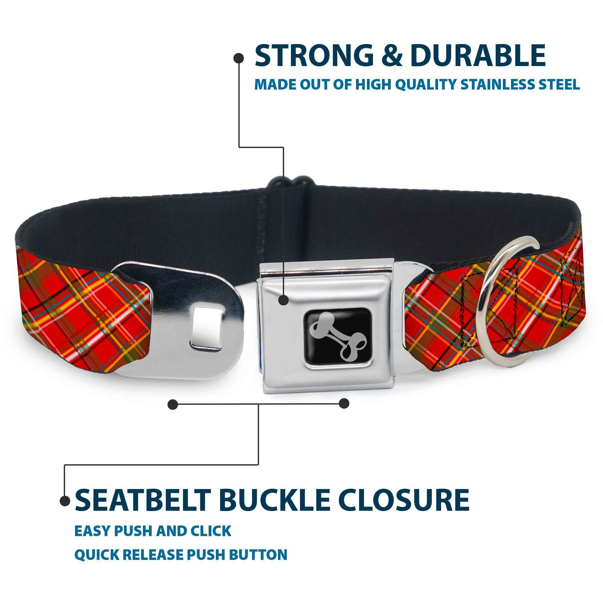 Buckle-Down Tartan Plaid2 Red/Green/Yellow Seatbelt Buckle Dog Collar