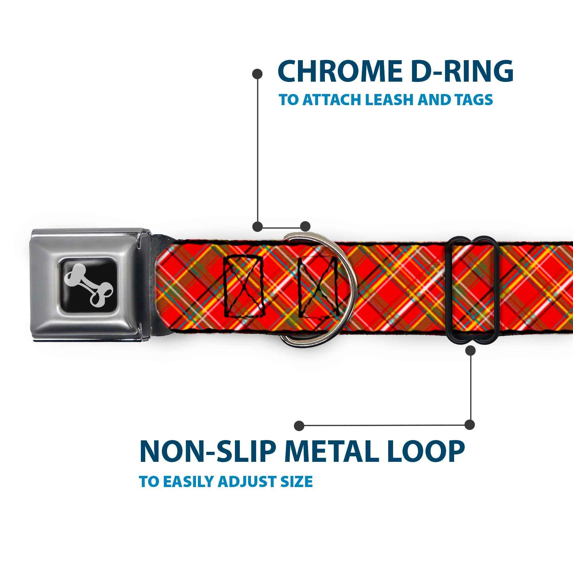 Buckle-Down Tartan Plaid2 Red/Green/Yellow Seatbelt Buckle Dog Collar