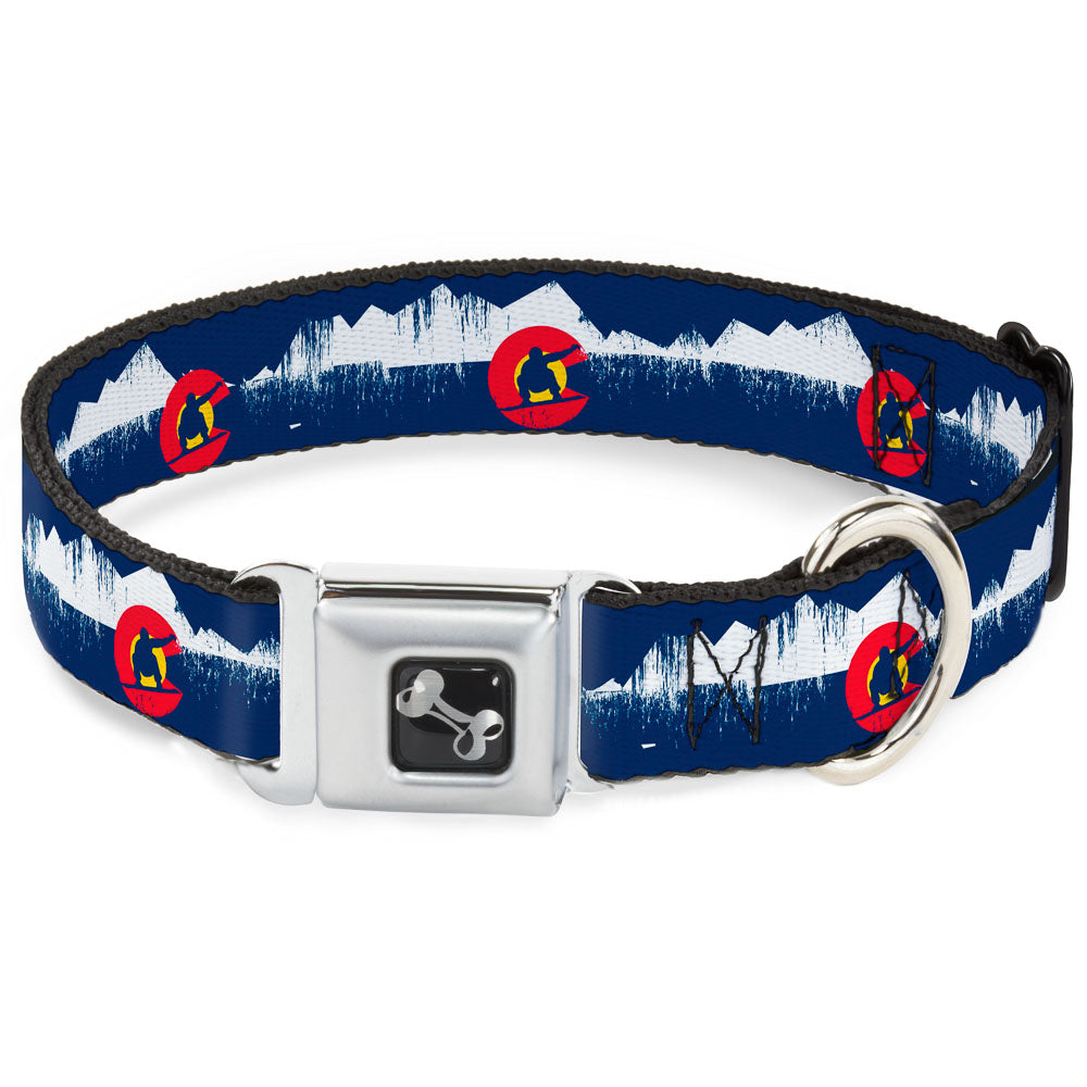 Dog Bone Seatbelt Buckle Collar - Colorado Snowboarder/Snowy Mountains Weathered