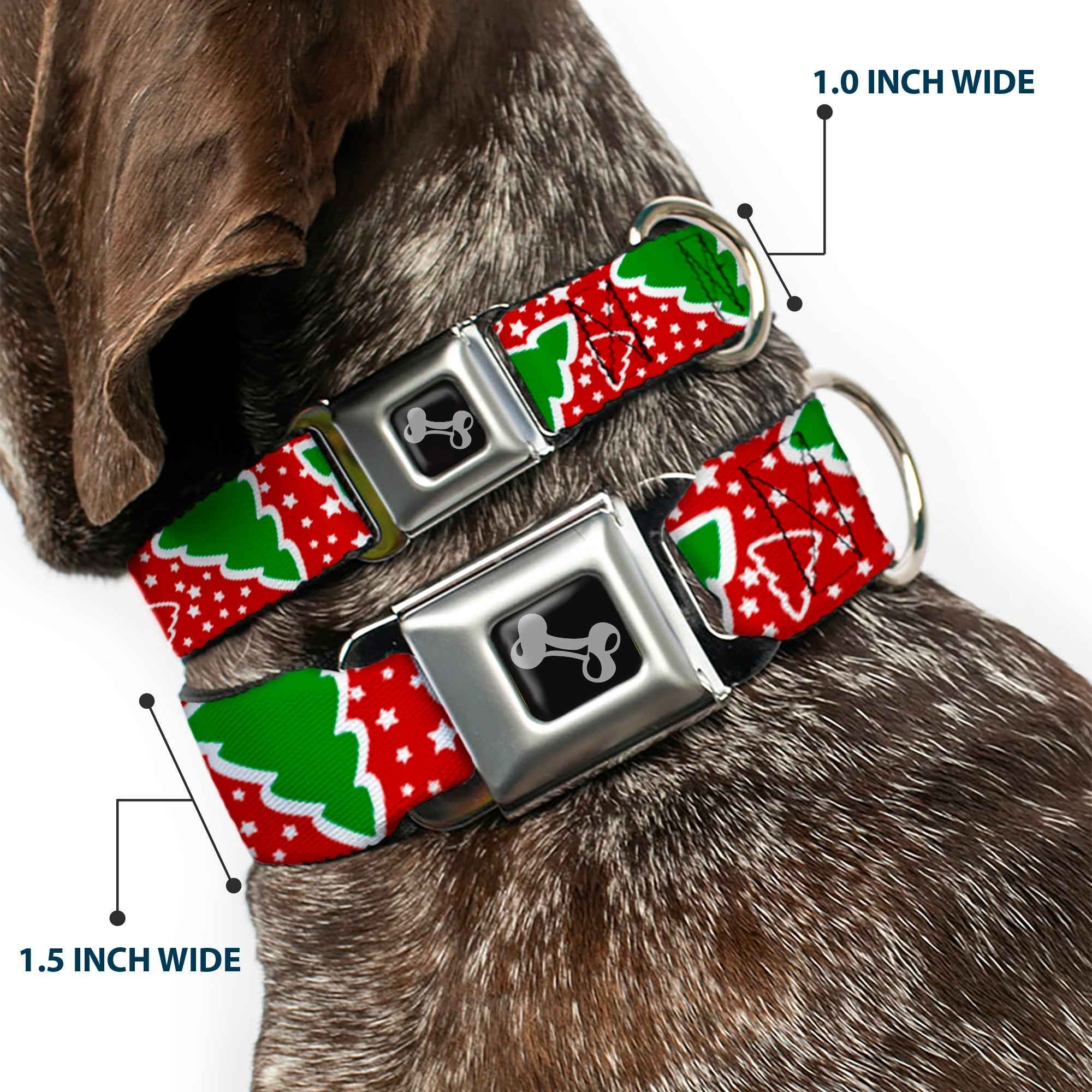 Buckle-Down Christmas Trees/Stars Red/White/Green Seatbelt Buckle Dog Collar